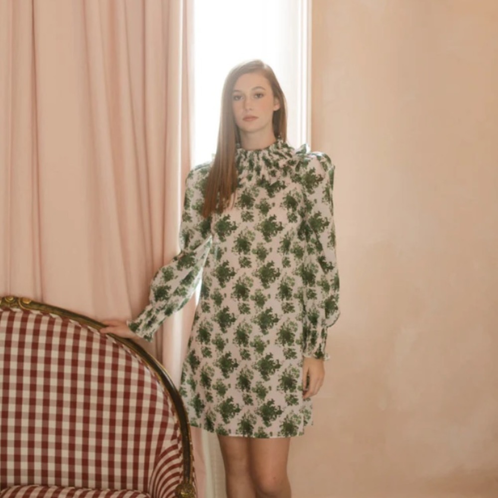 Damaris Bailey Clementine Floral Smocked Long-Sleeve Dress M Victorian Balletcor
